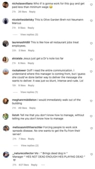 Netizens react to intense leave policy by restaurant manager 1/2 (Image via Instagram/insiderbusiness)